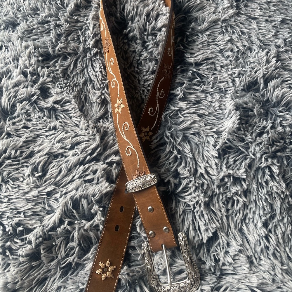 Brown Leather Belt with Silver Buckle